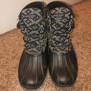Black and White Sperry Boots